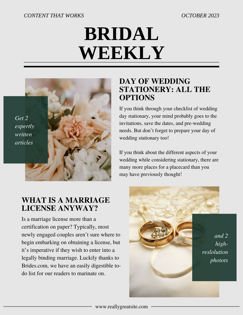 Bridal Weekly Package 1/25/24